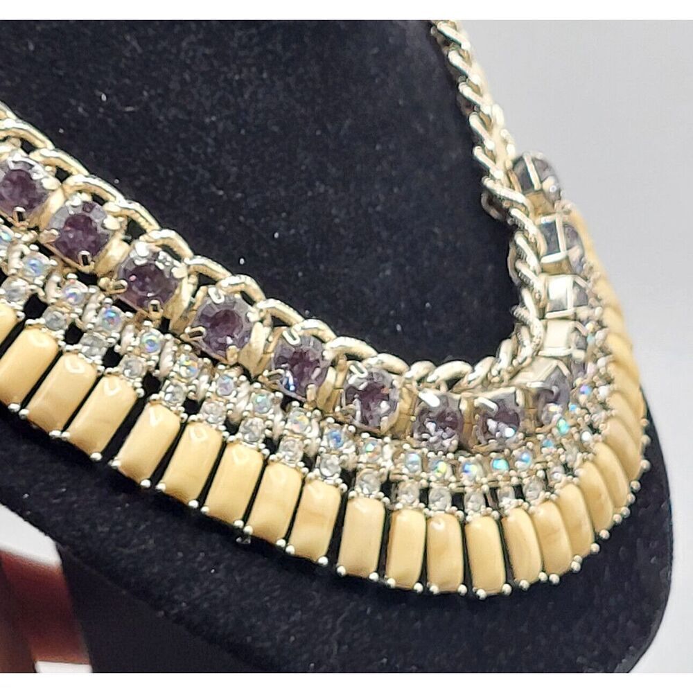 Ann Taylor LOFT Statement Necklace Chunky Chain Smokey Gray AB Stones PRETTY